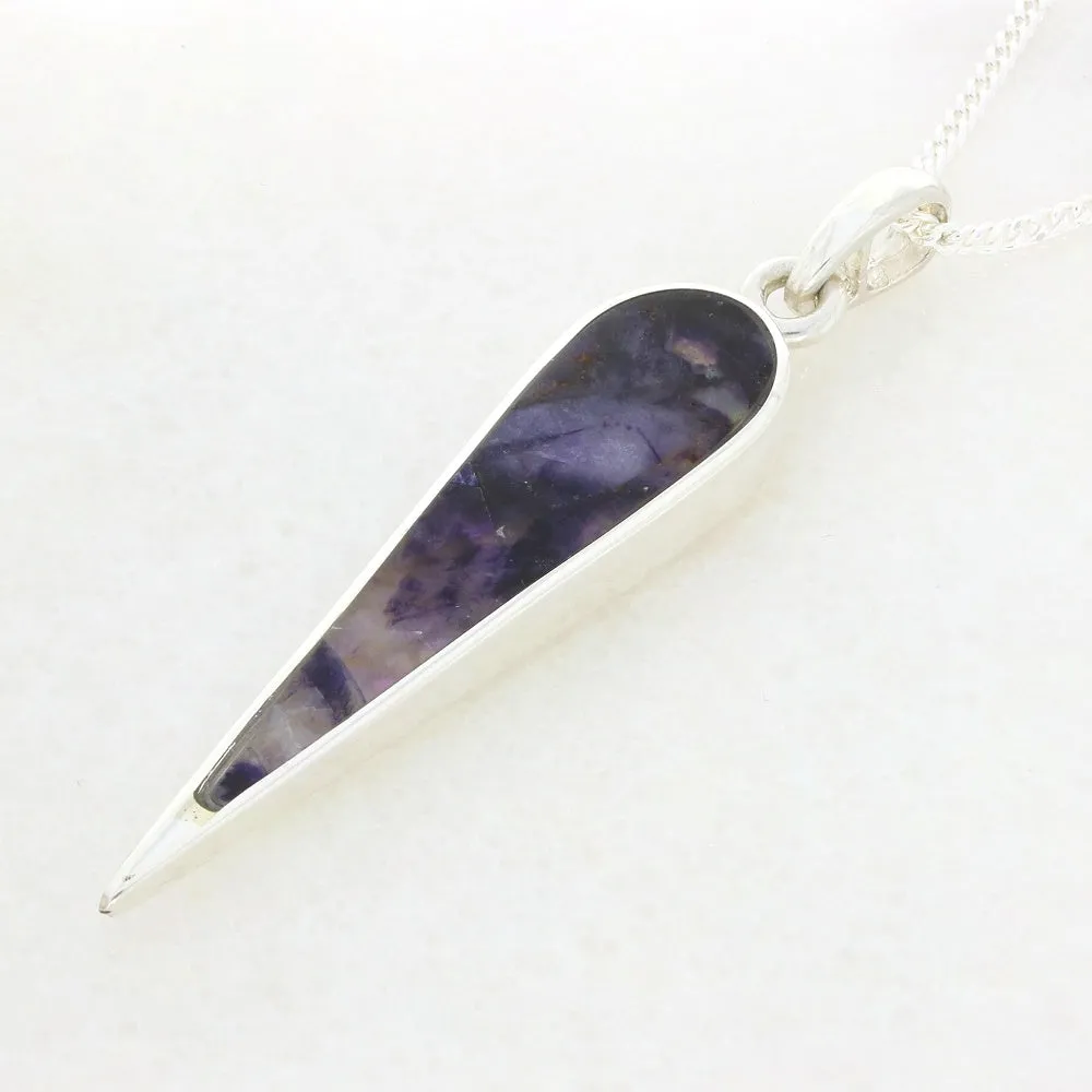 Derbyshire Blue John Sterling Silver Long Icicle Pendant With Chain