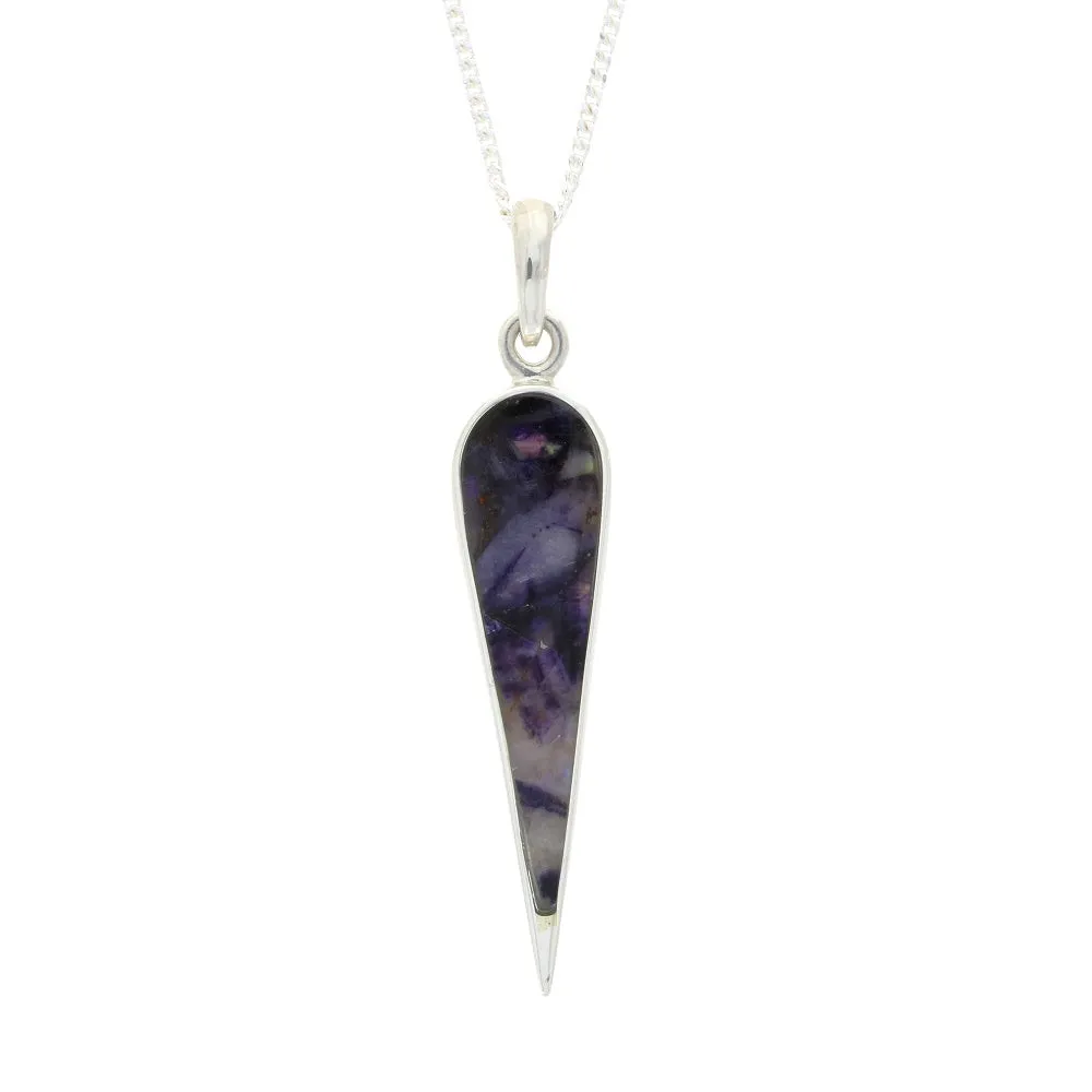 Derbyshire Blue John Sterling Silver Long Icicle Pendant With Chain