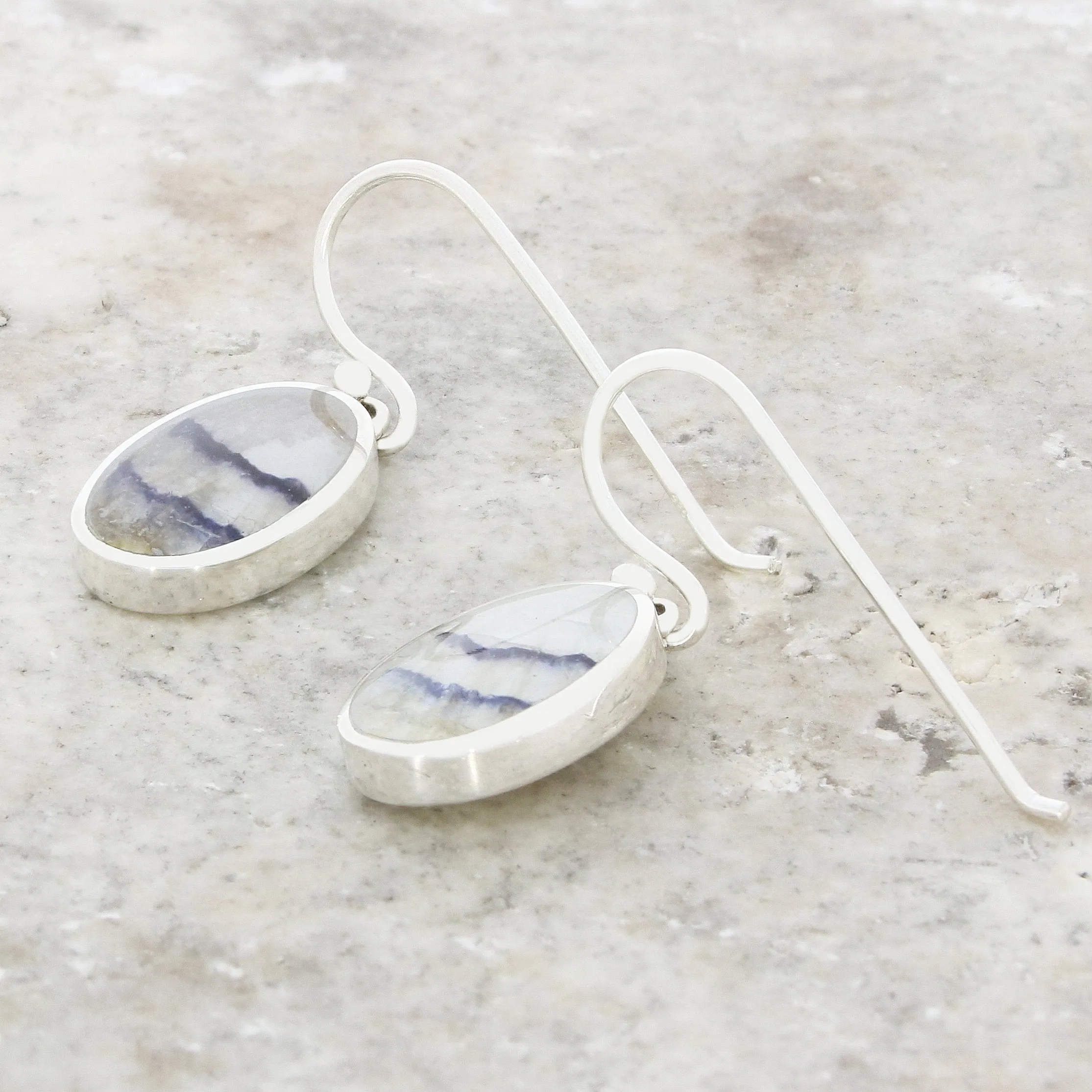 Derbyshire Blue John Sterling Silver Oval Drop Earrings