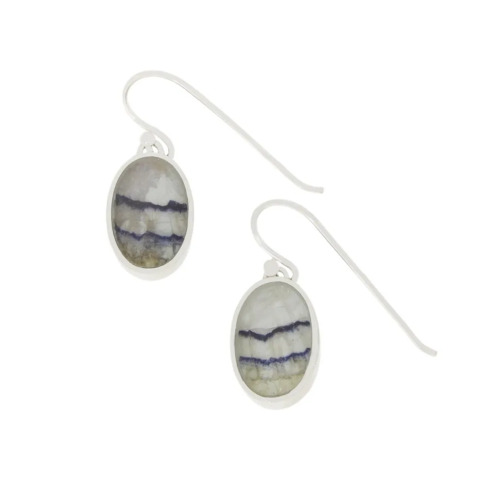 Derbyshire Blue John Sterling Silver Oval Drop Earrings