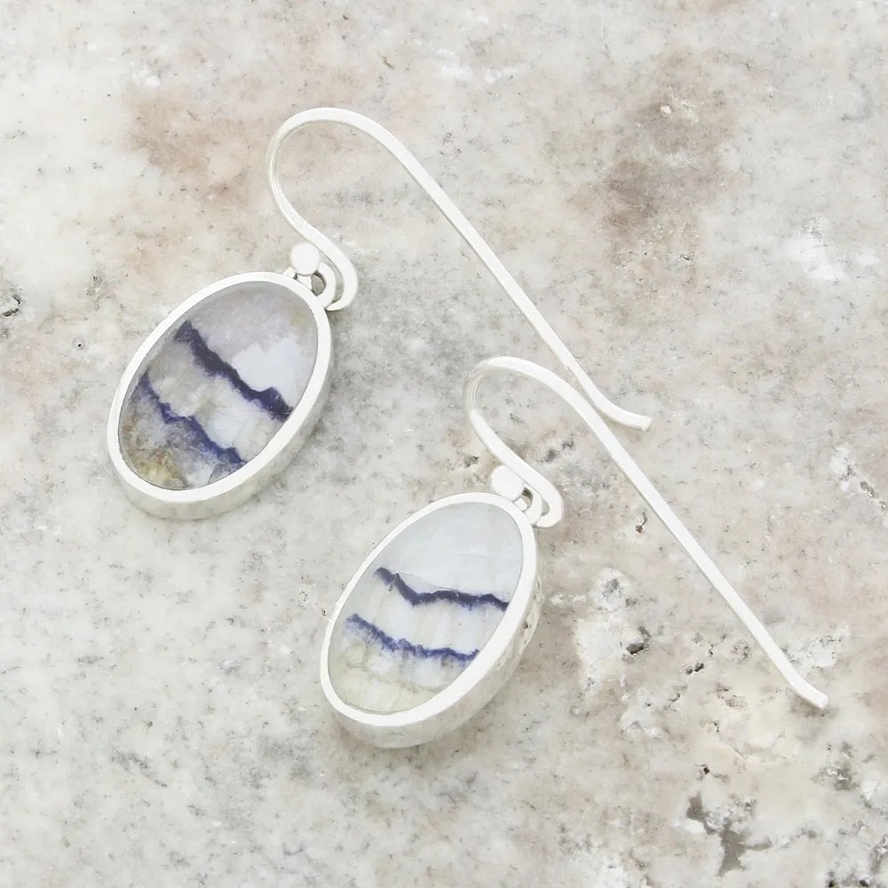 Derbyshire Blue John Sterling Silver Oval Drop Earrings