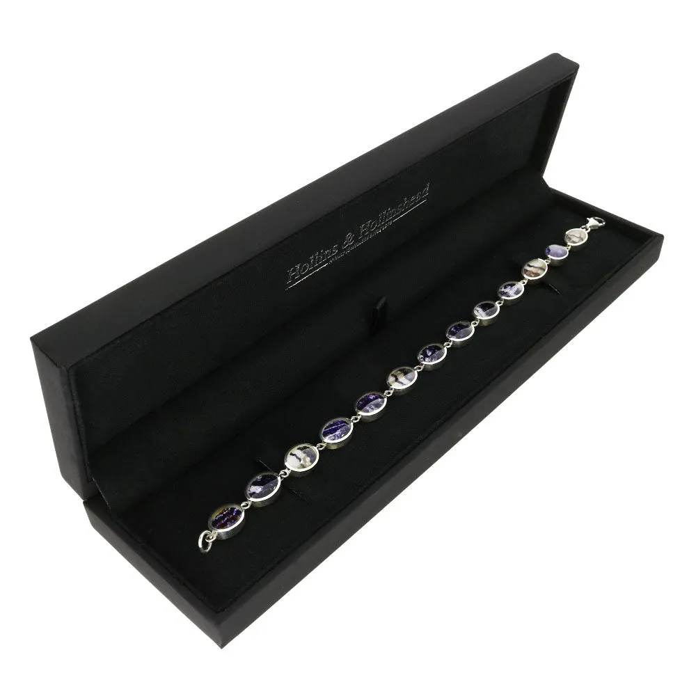 Derbyshire Blue John Sterling Silver Oval Link Bracelet