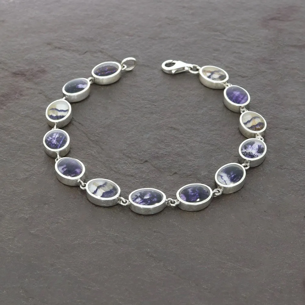 Derbyshire Blue John Sterling Silver Oval Link Bracelet