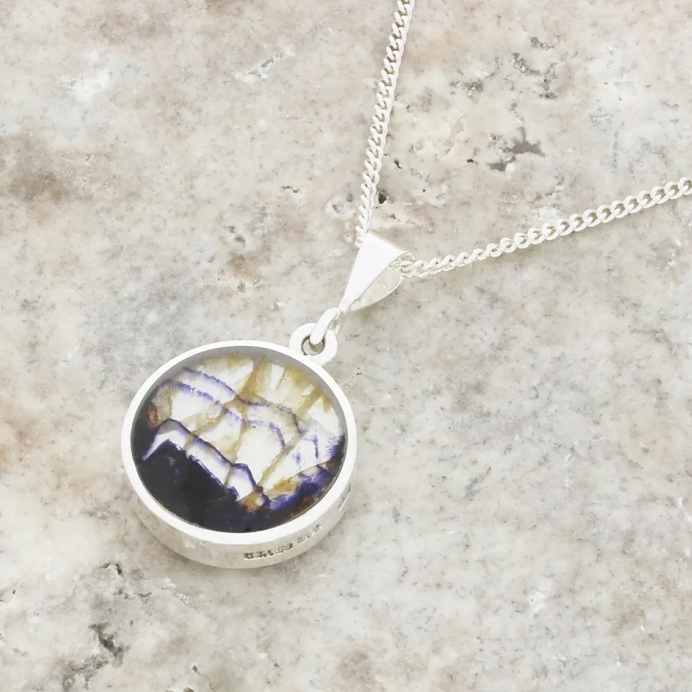 Derbyshire Blue John Sterling Silver Reversible Pendant And Chain