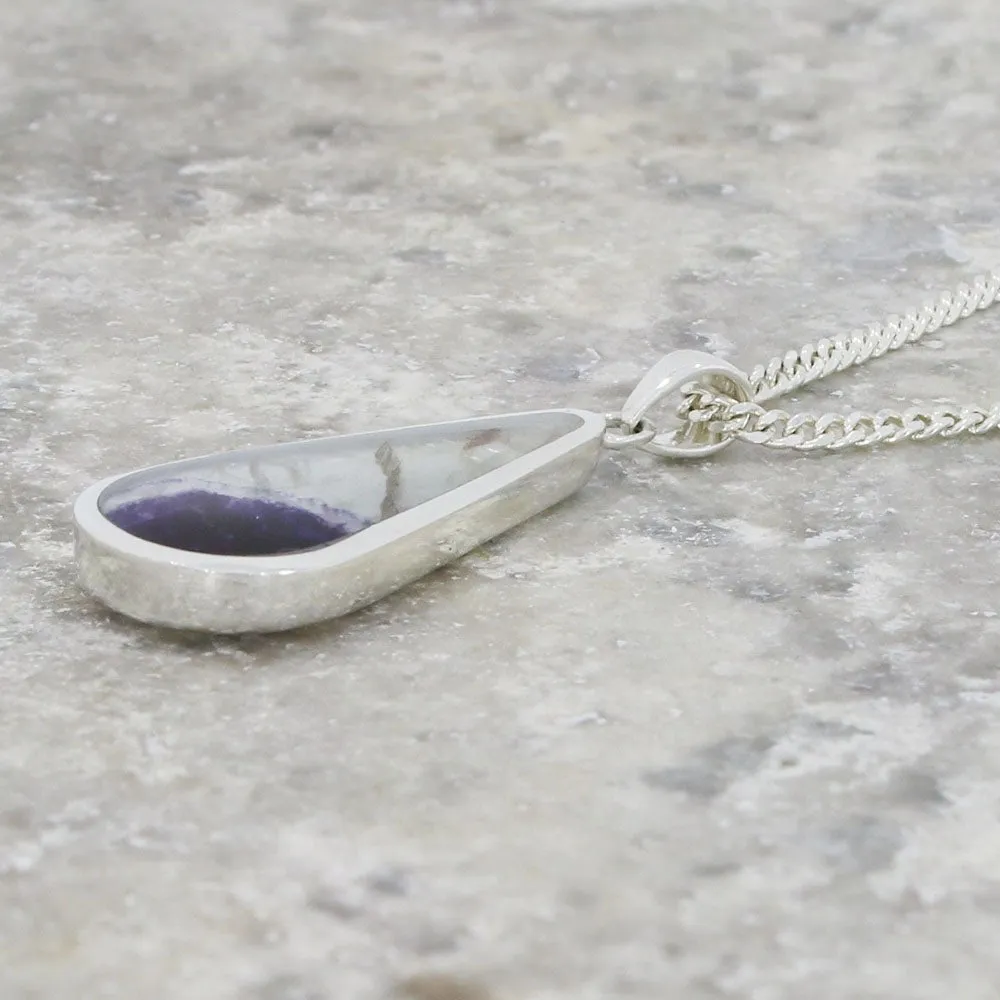Derbyshire Blue John Sterling Silver Slim Teardrop Pendant and Chain