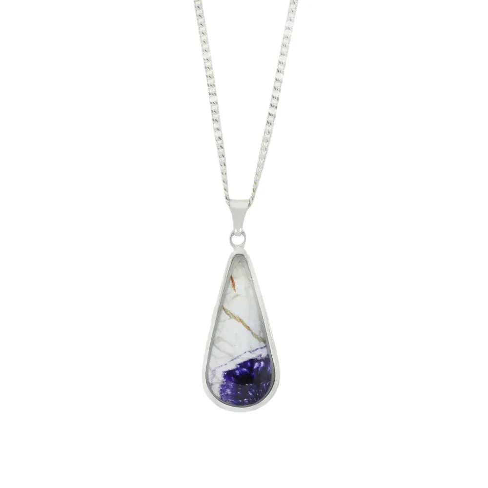 Derbyshire Blue John Sterling Silver Slim Teardrop Pendant and Chain