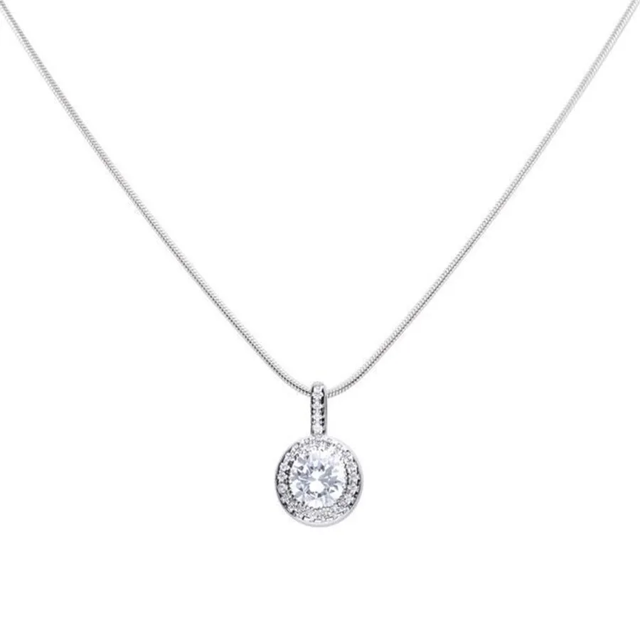 Diamonfire Sterling Silver Zirconia Round Halo Pendant and Chain P4618