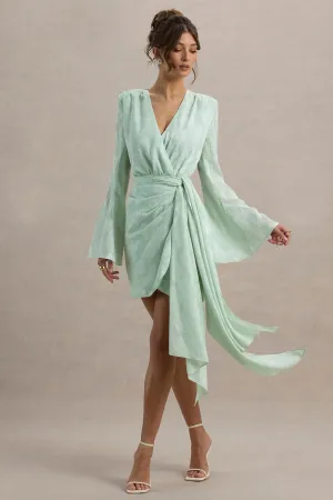 Doreen | Mint Long-Sleeve Wrap Mini Dress Club L London