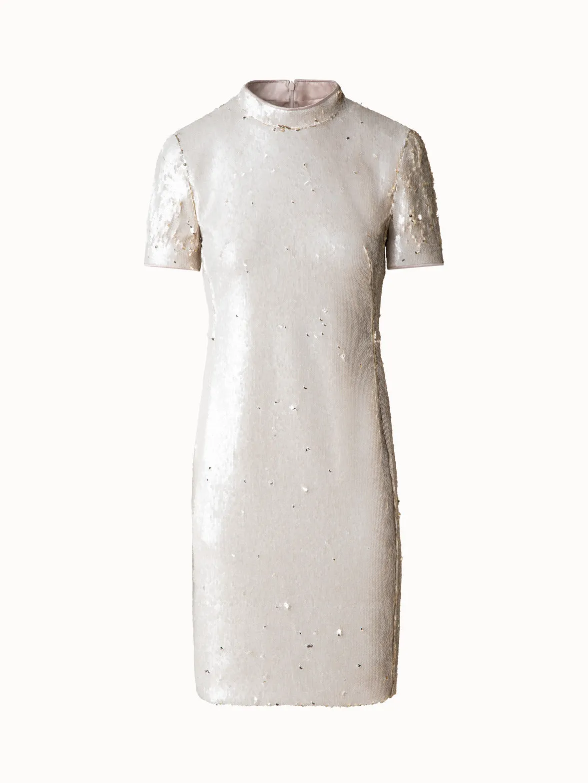 Dual Sequined Sheath Dress with Short Sleeves 