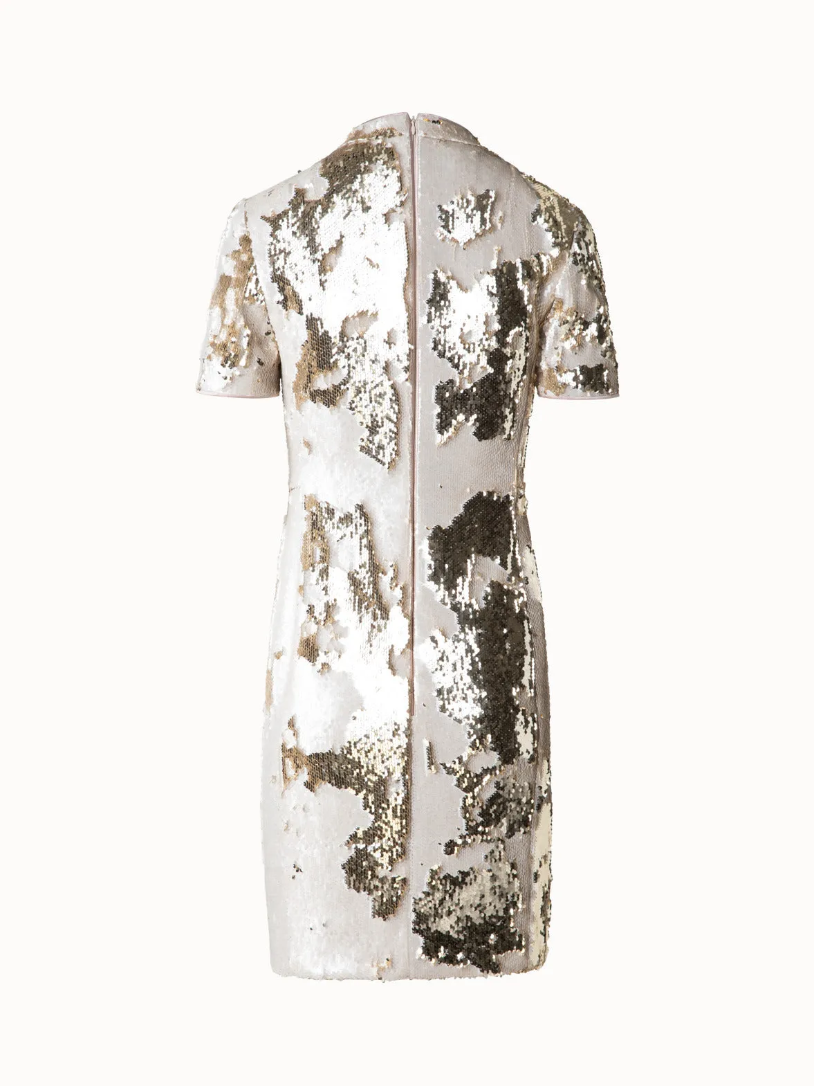 Dual Sequined Sheath Dress with Short Sleeves 