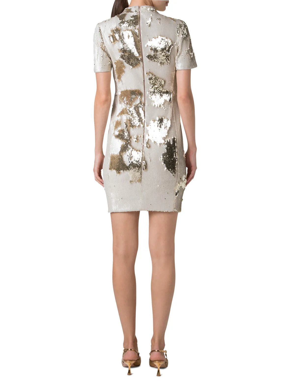 Dual Sequined Sheath Dress with Short Sleeves 