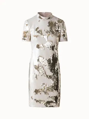 Dual Sequined Sheath Dress with Short Sleeves 