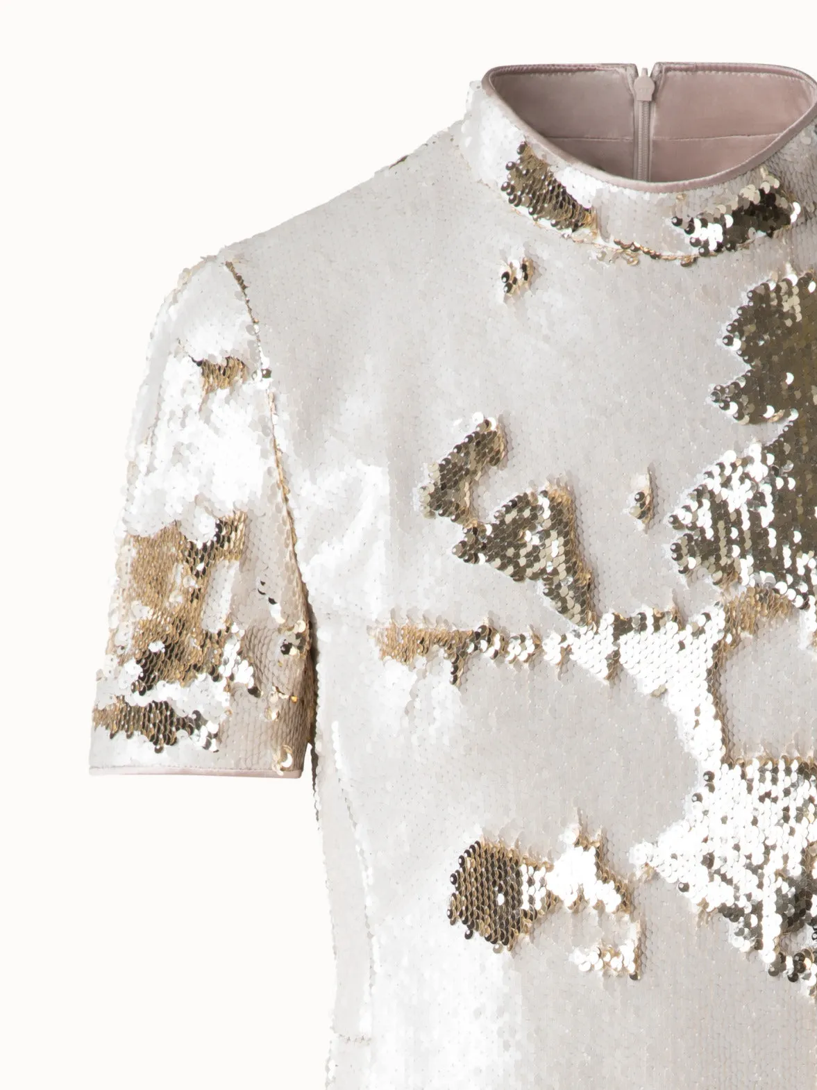 Dual Sequined Sheath Dress with Short Sleeves 