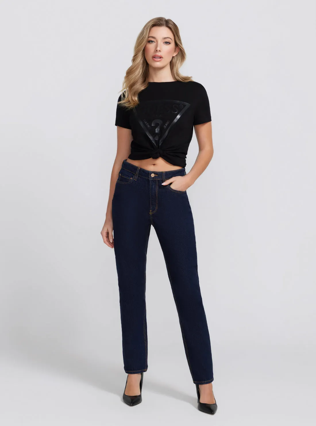 Eco Girly Mid-Rise Denim Jeans in Dark Blue Guess