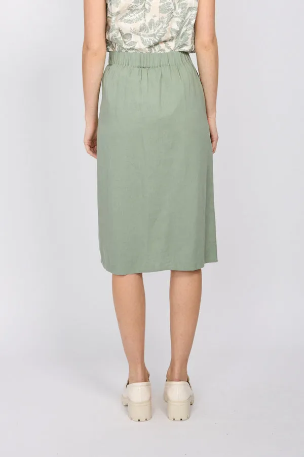Emproved Women's A-Line Midi Length Woven Skirt - Sage