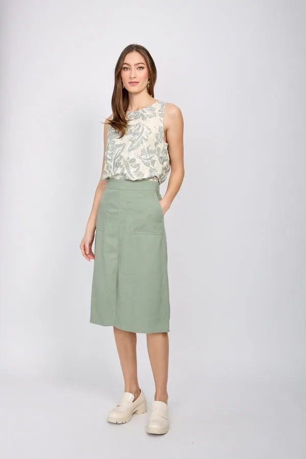 Emproved Women's A-Line Midi Length Woven Skirt - Sage