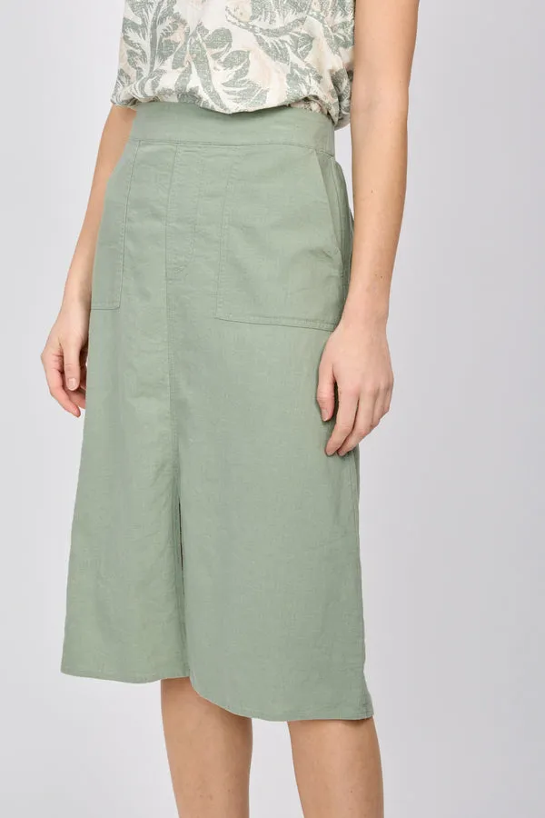 Emproved Women's A-Line Midi Length Woven Skirt - Sage