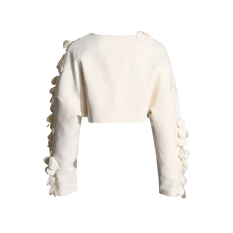 ESTHER WHITE 3D FLORAL LONG SLEEVE TOP MINI SKIRT SET Gloria Lanvin