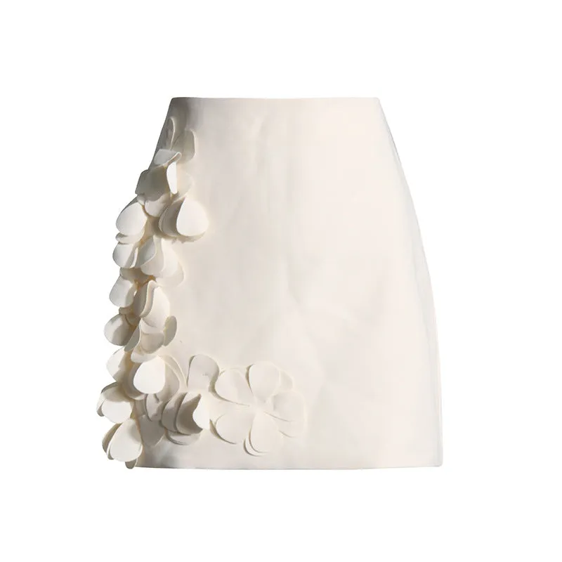 ESTHER WHITE 3D FLORAL LONG SLEEVE TOP MINI SKIRT SET Gloria Lanvin