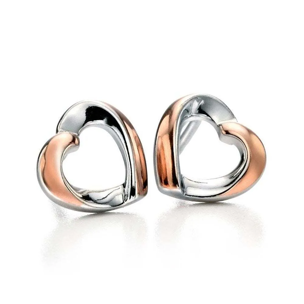 Fiorelli Silver Rose Gold Plated Heart Earrings E5086