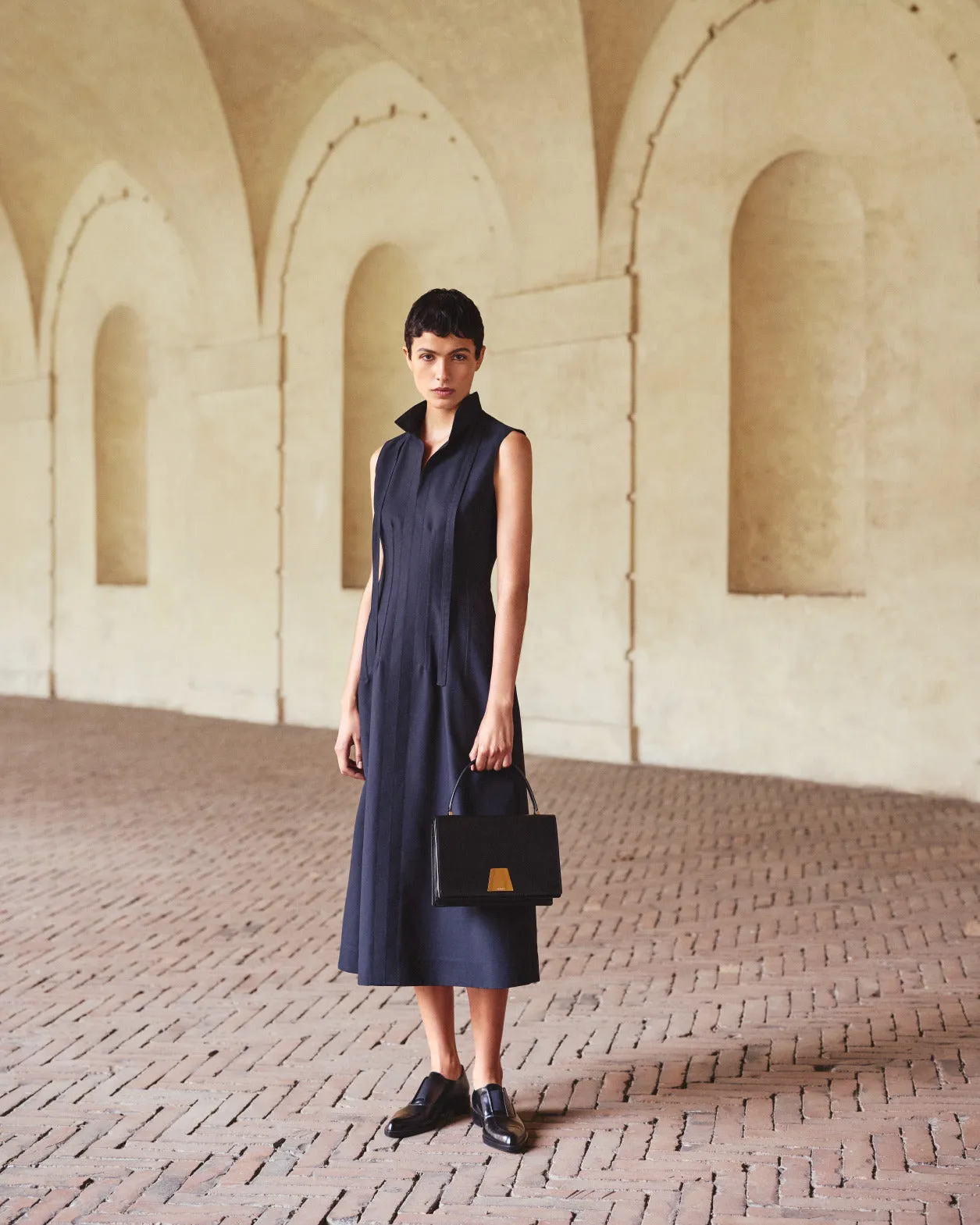 Fit-and-Flare Cotton Midi Dress with Bow 