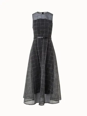 Fit and Flare Squares on Tulle Midi Dress 