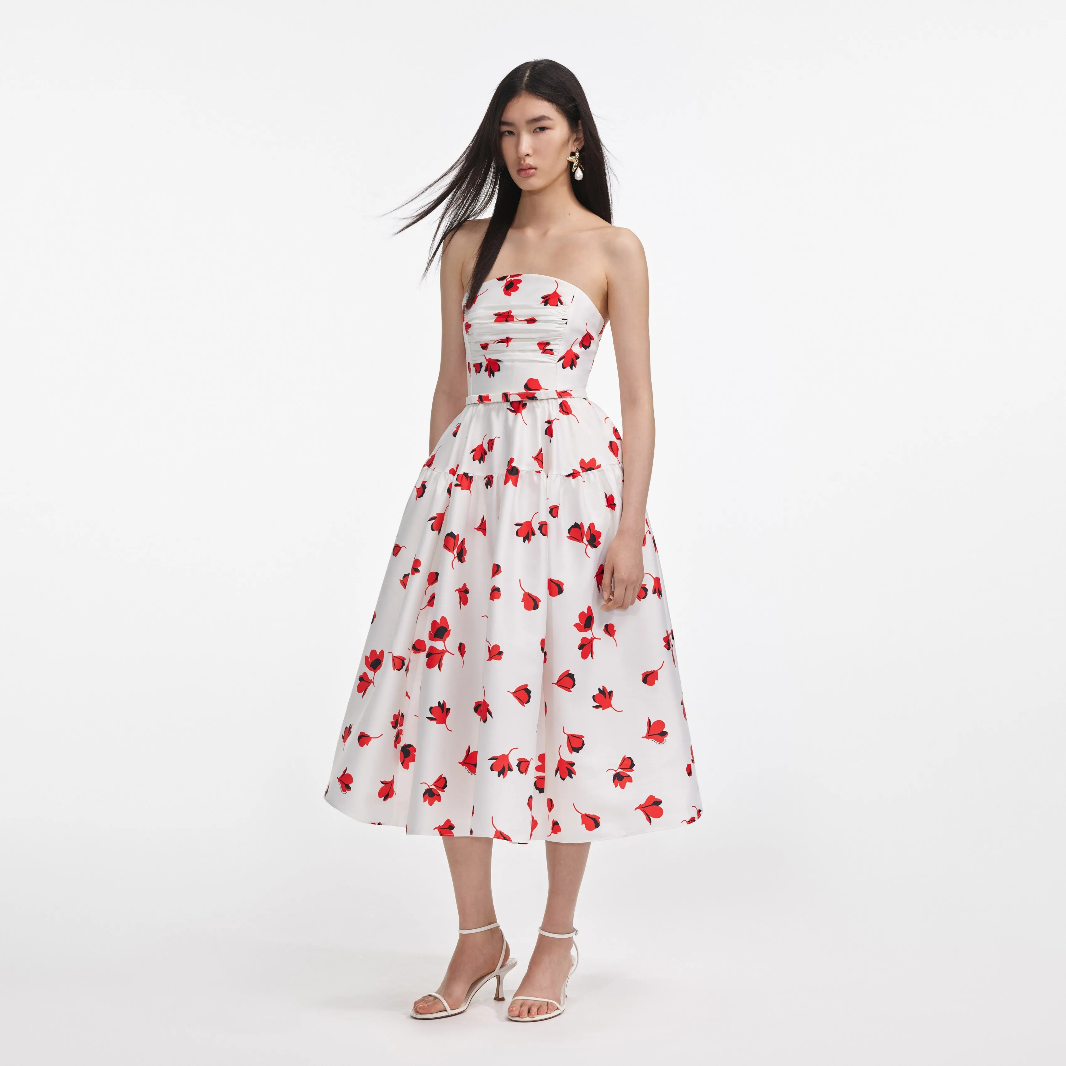 Floral Print Taffeta Midi Dress Self Portrait