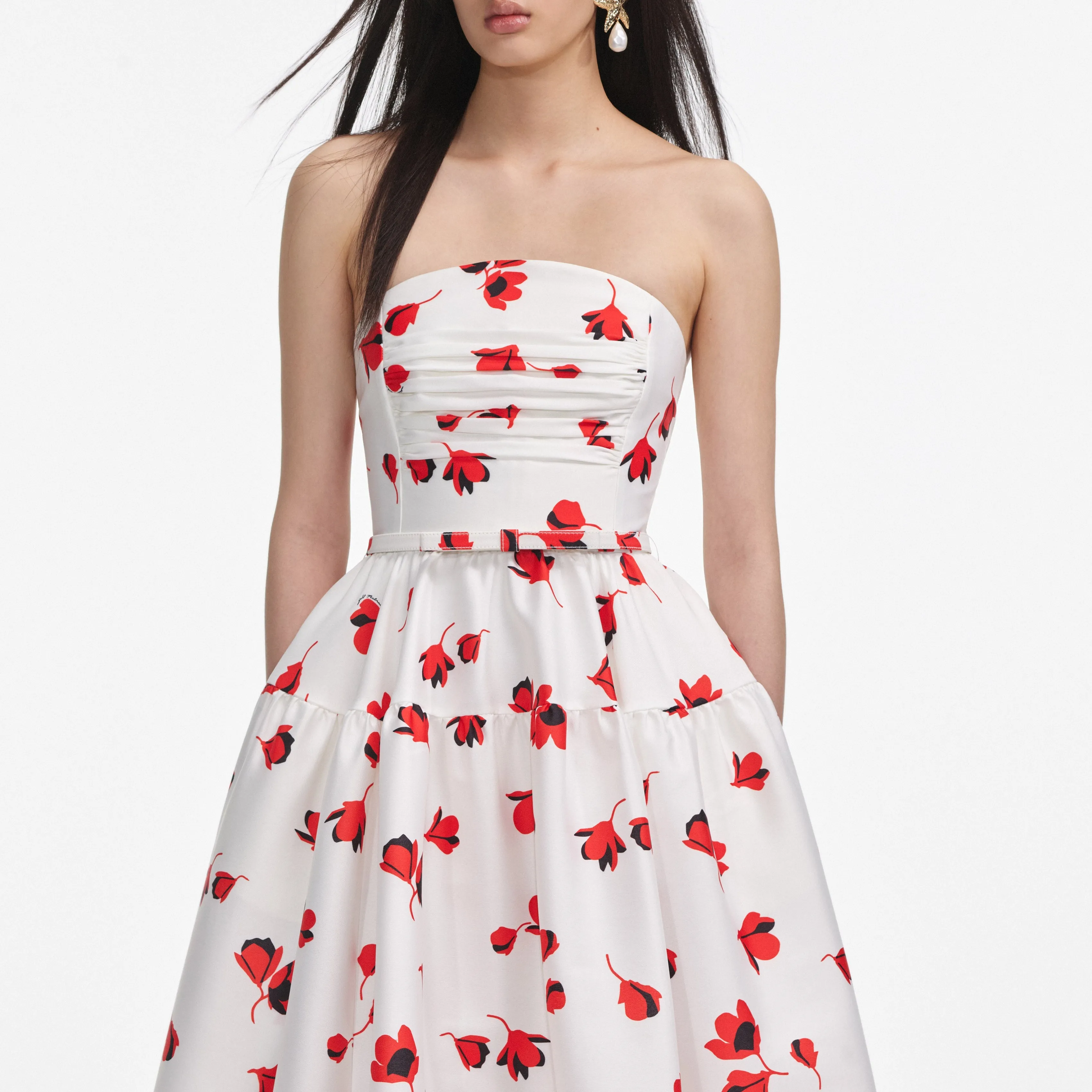 Floral Print Taffeta Midi Dress Self Portrait