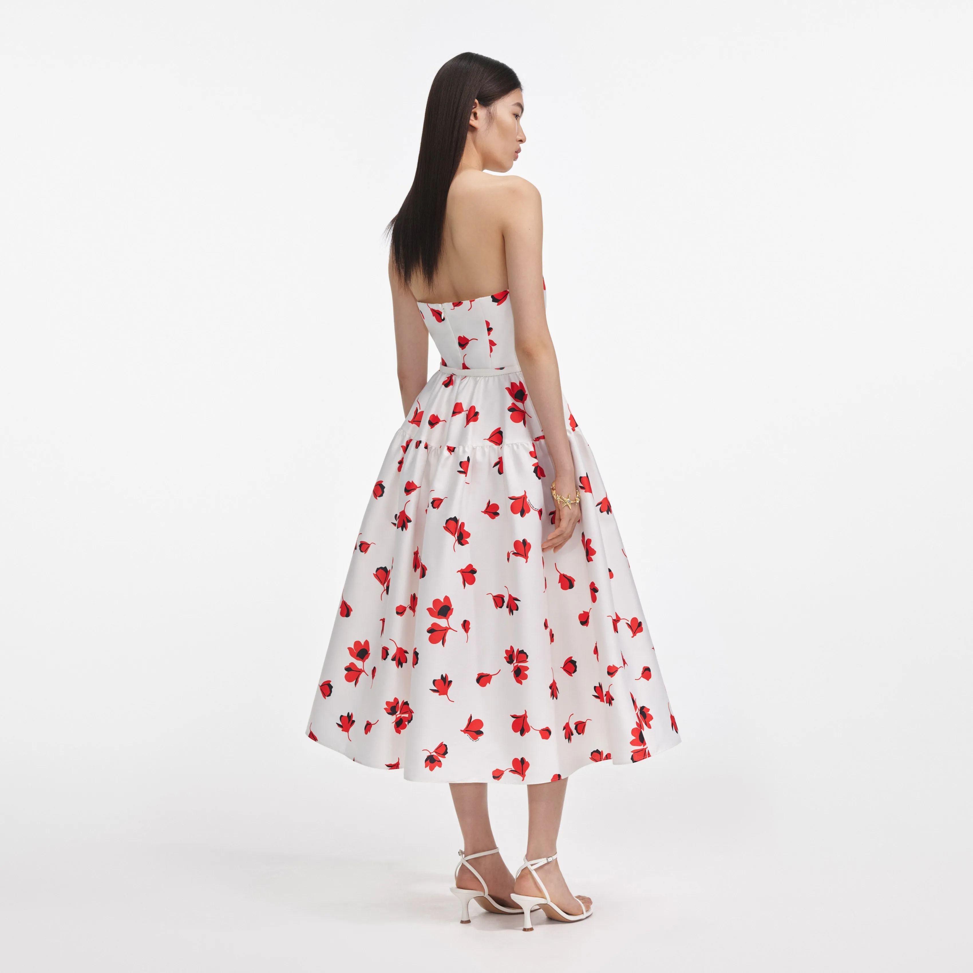 Floral Print Taffeta Midi Dress Self Portrait
