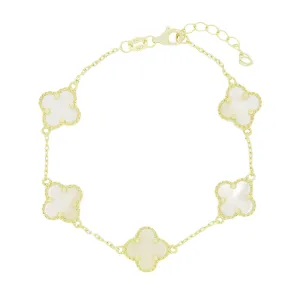 Four Leaf Clover Sterling Silver Gold Tone Mother of Pearl Bracelet GVL043