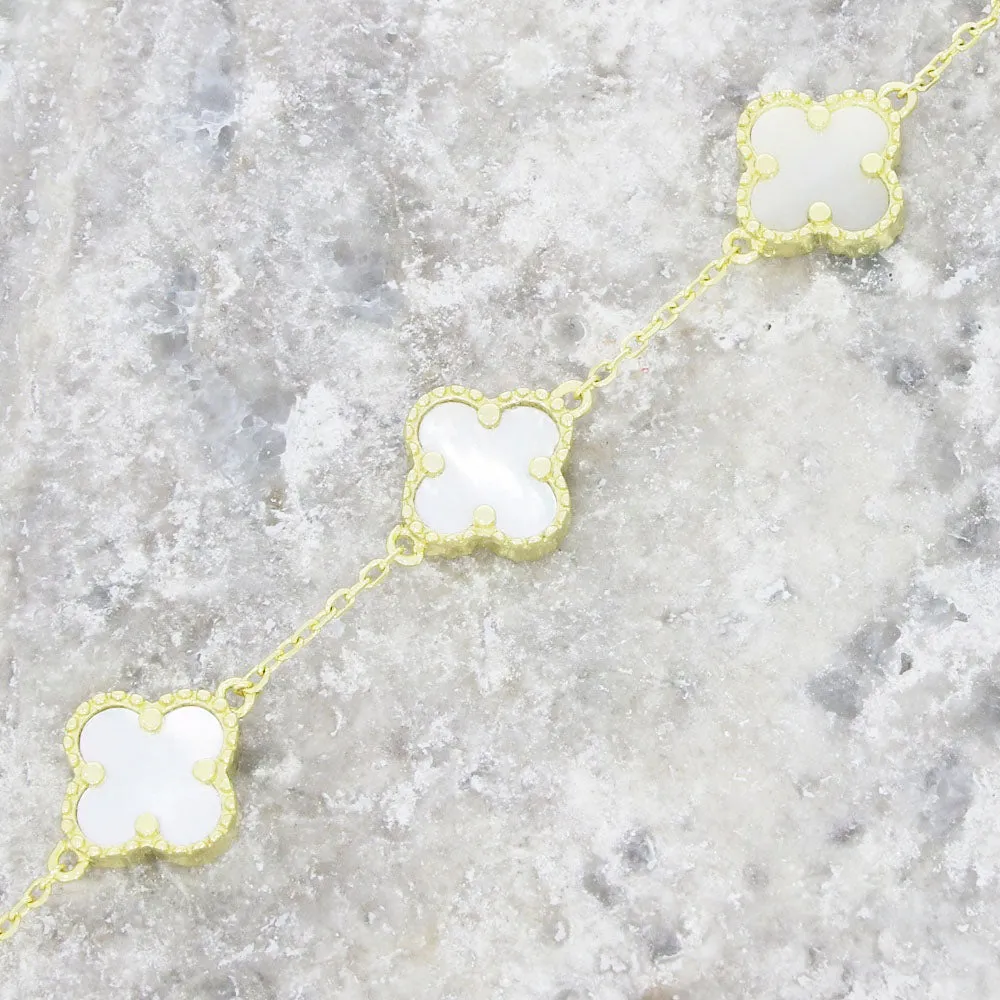 Four Leaf Clover Sterling Silver Gold Tone Mother of Pearl Bracelet GVL043