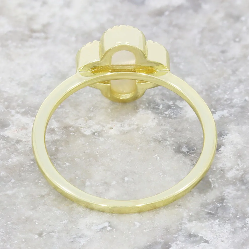 Four Leaf Clover Sterling Silver Ring Gold Tone Mother of Pearl GVL037