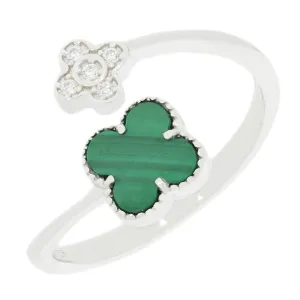 Four Leaf Clover Sterling Silver Ring Green Stone GVL065