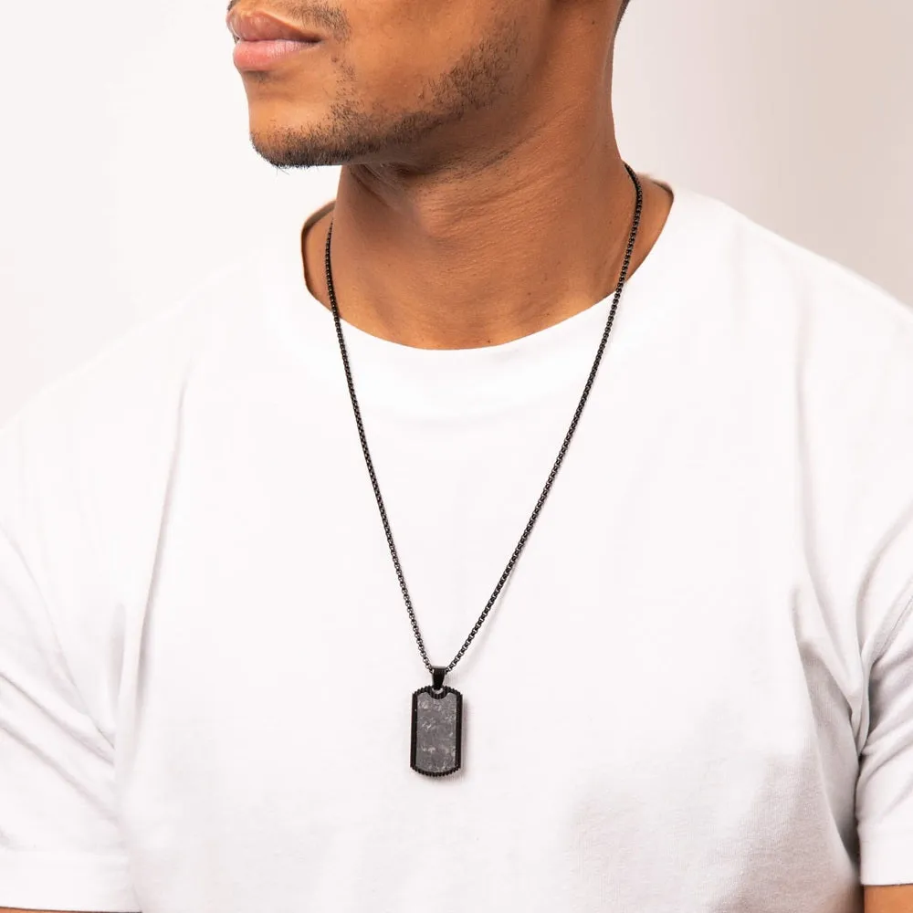 Fred Bennett Black Plated Steel and Carbon Fibre Dog Tag Mens Necklace N4588