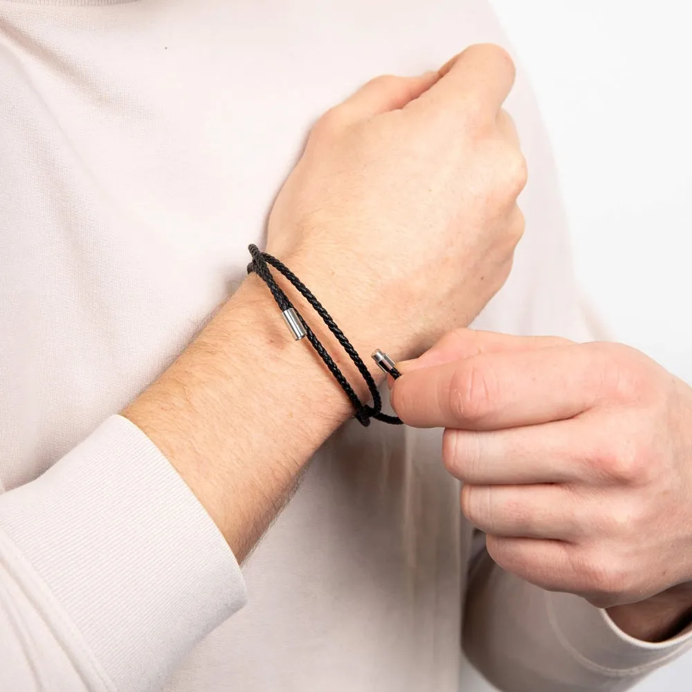 Fred Bennett Triple Row Slim Black Leather Mens Bracelet B5576B