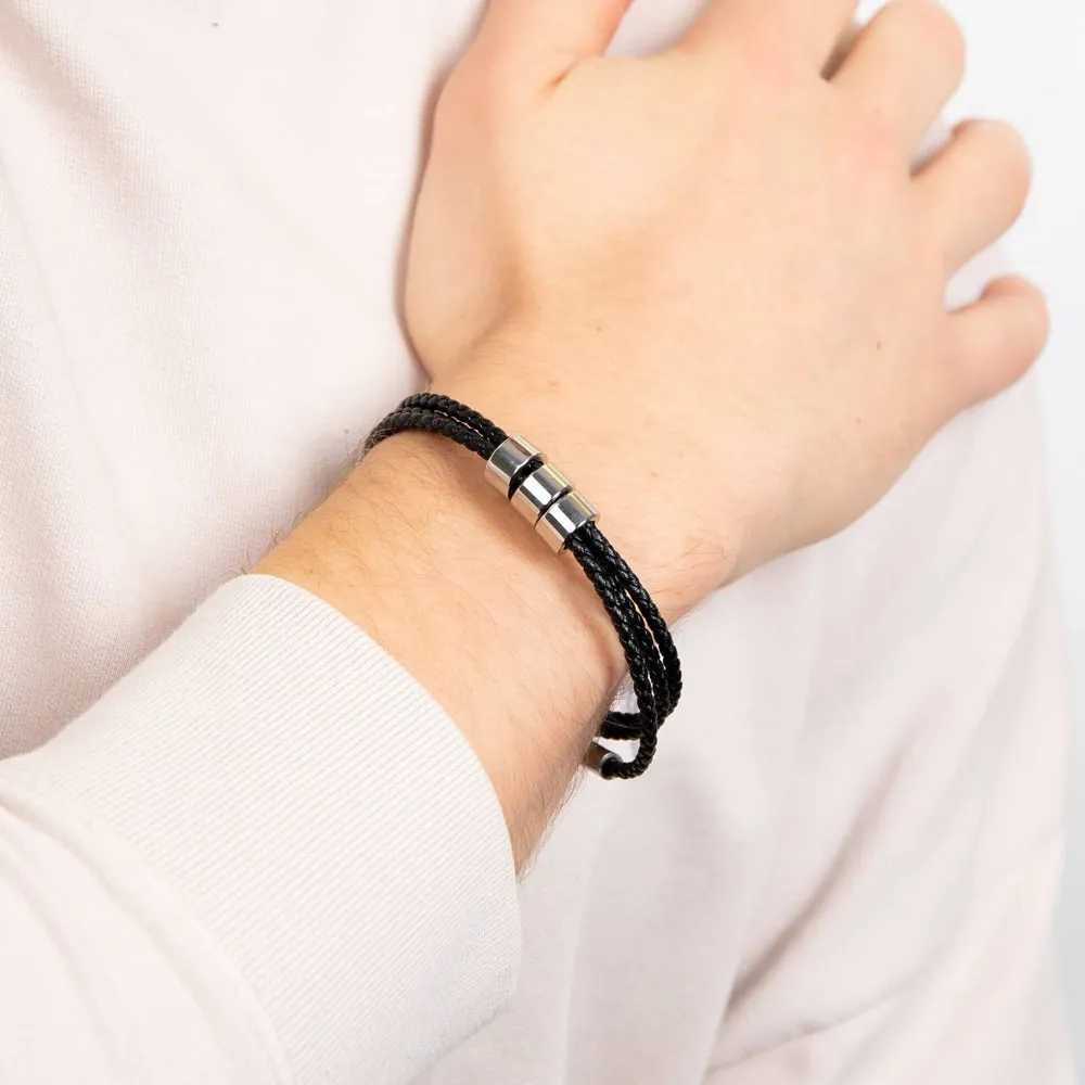 Fred Bennett Triple Row Slim Black Leather Mens Bracelet B5576B