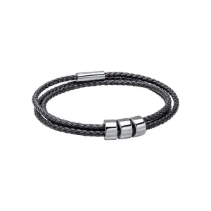 Fred Bennett Triple Row Slim Black Leather Mens Bracelet B5576B