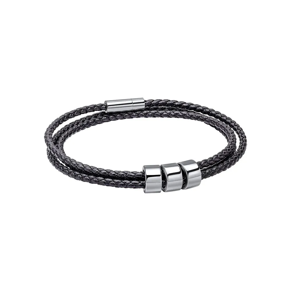 Fred Bennett Triple Row Slim Black Leather Mens Bracelet B5576B