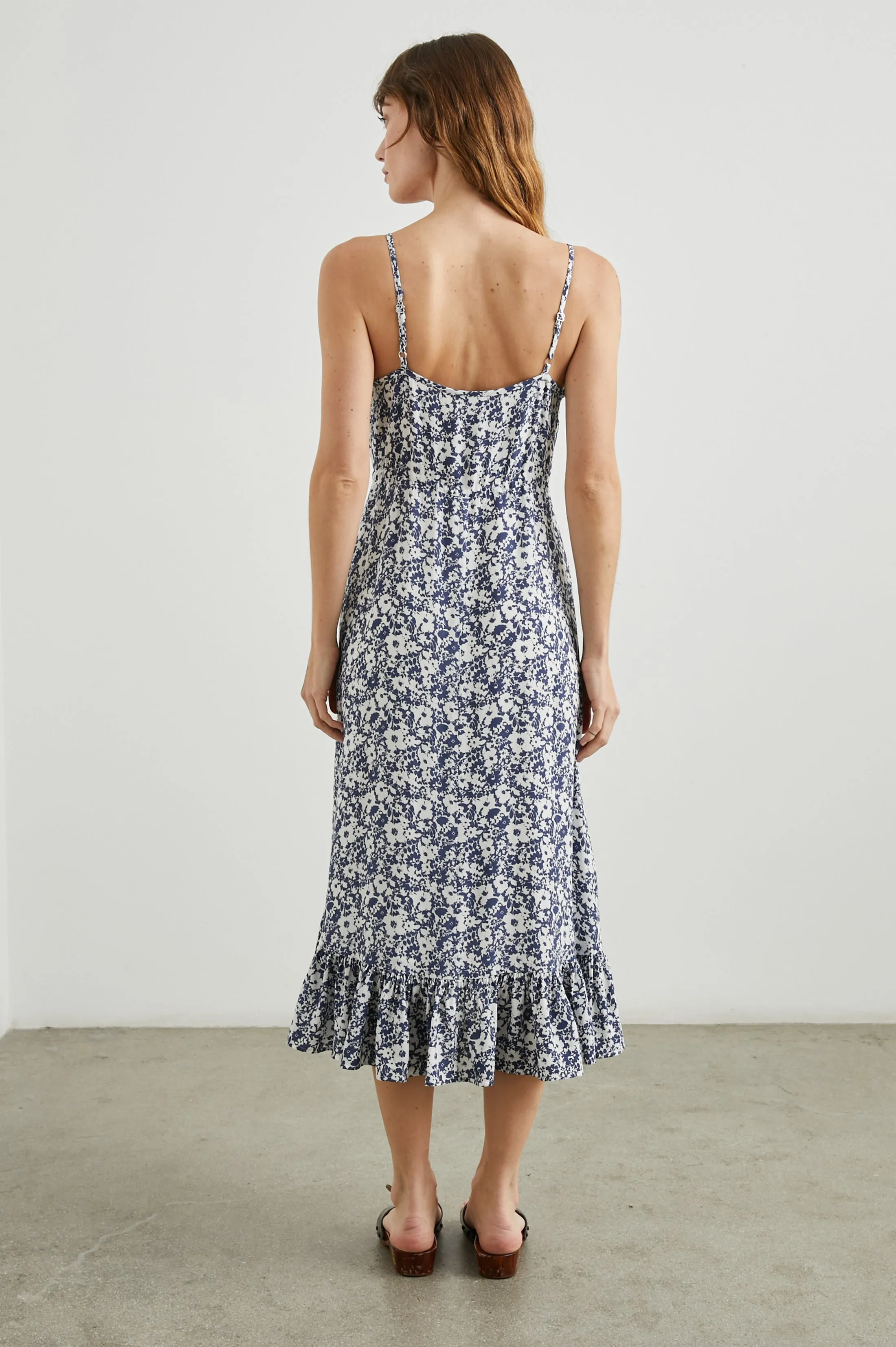 FRIDA DRESS - NAVY WHITE TEXTURE FLORAL Rails