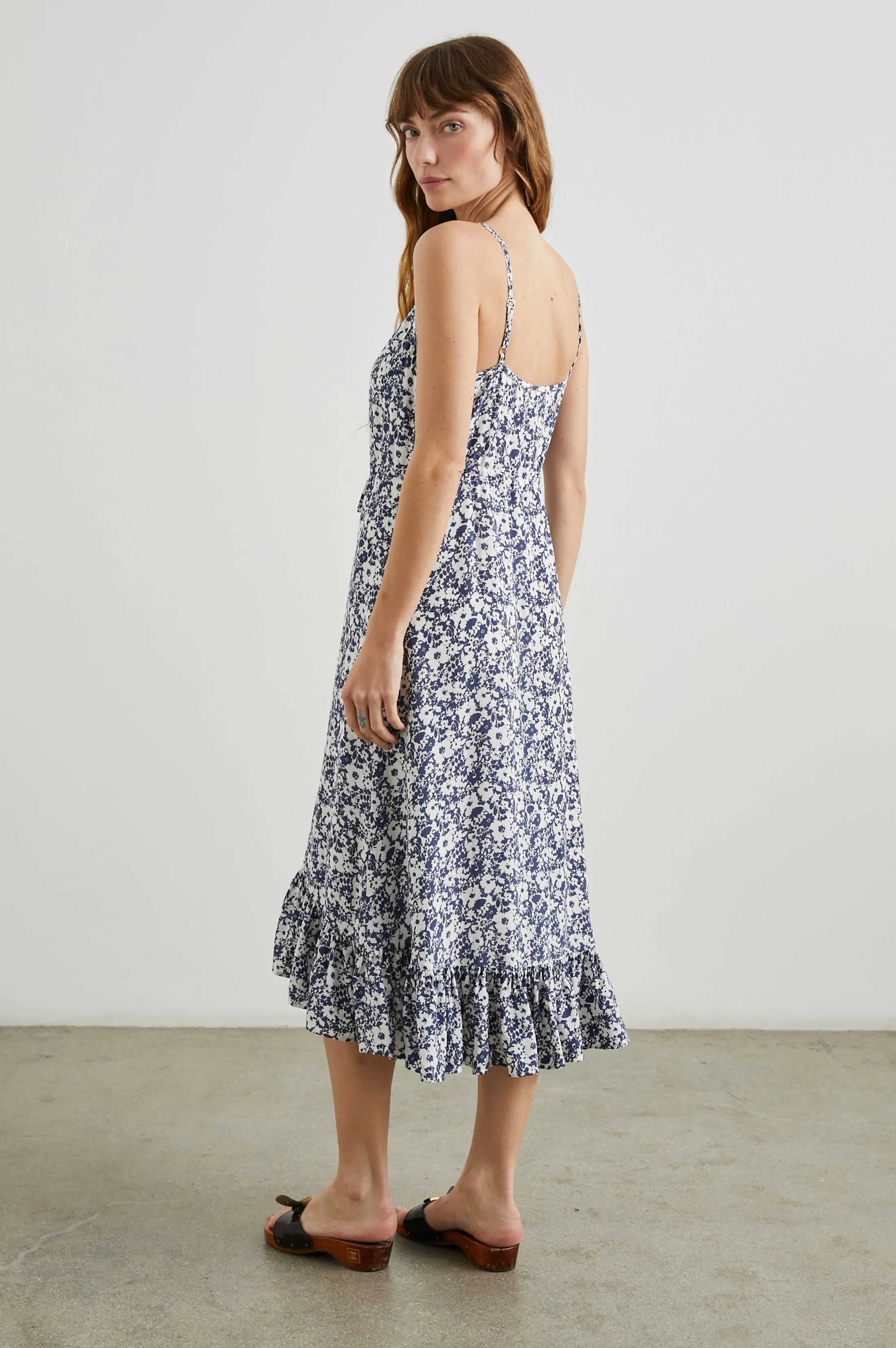FRIDA DRESS - NAVY WHITE TEXTURE FLORAL Rails