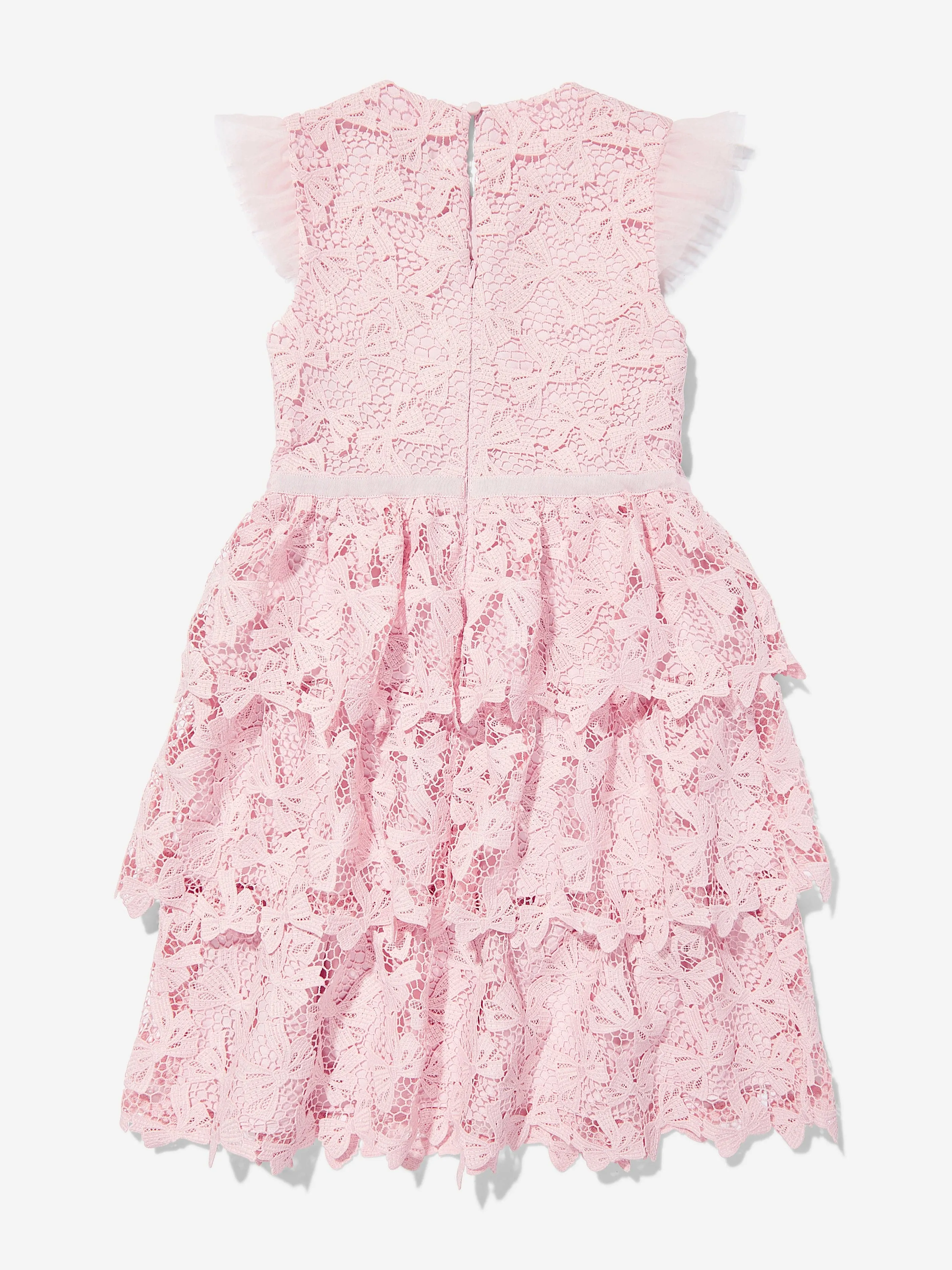 Girls Bow Lace Tiered Dress in Pink