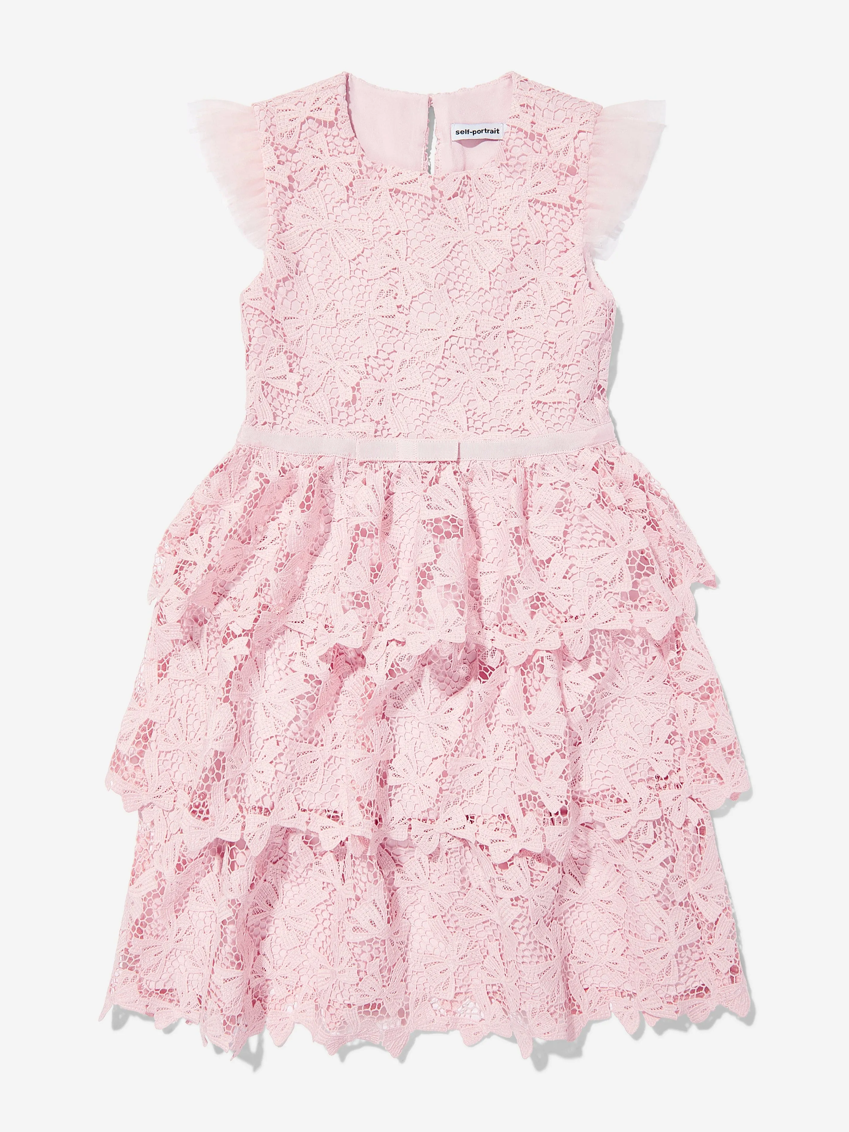Girls Bow Lace Tiered Dress in Pink