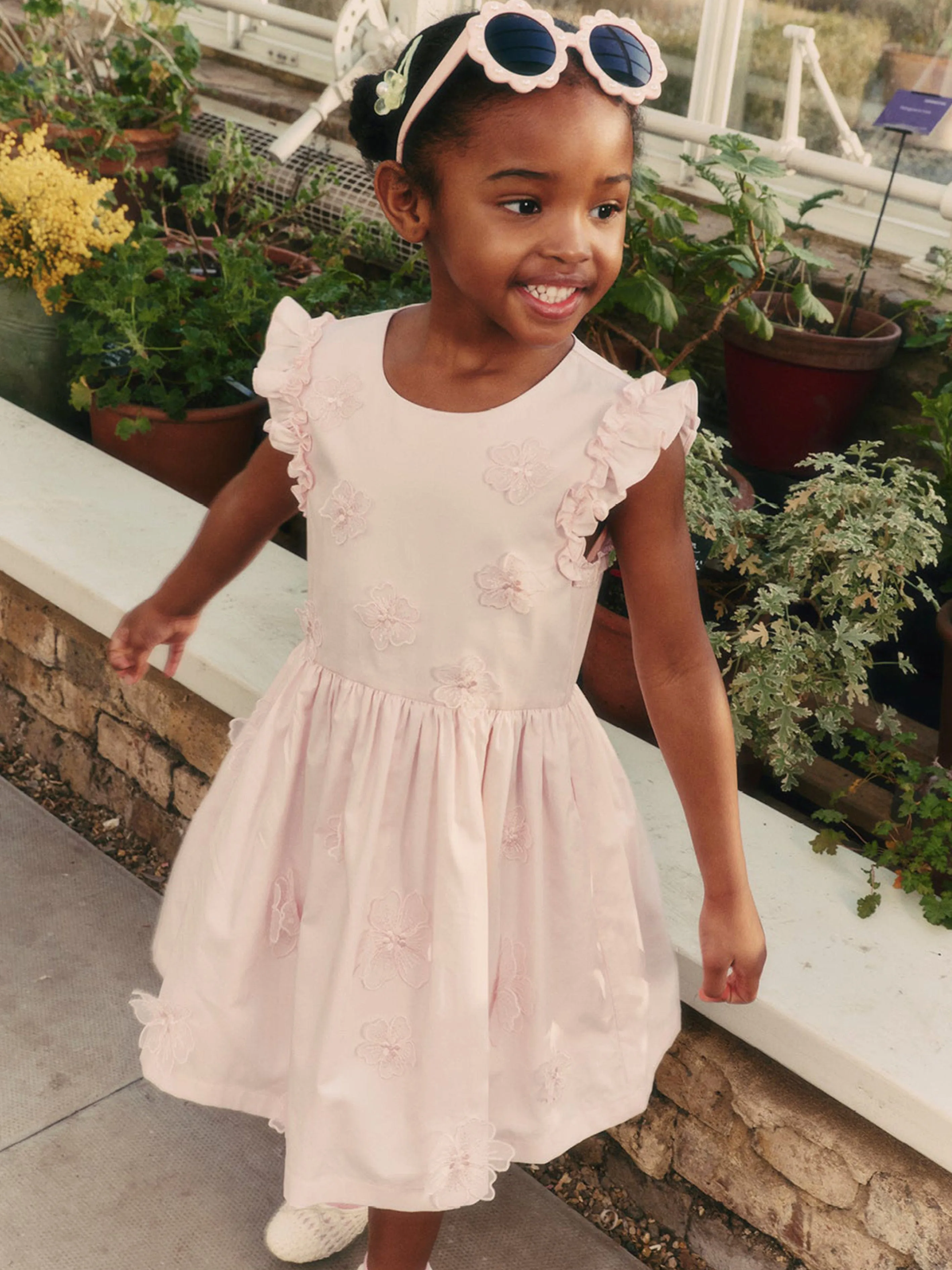 Girls Cotton Flower Dress in Pink
