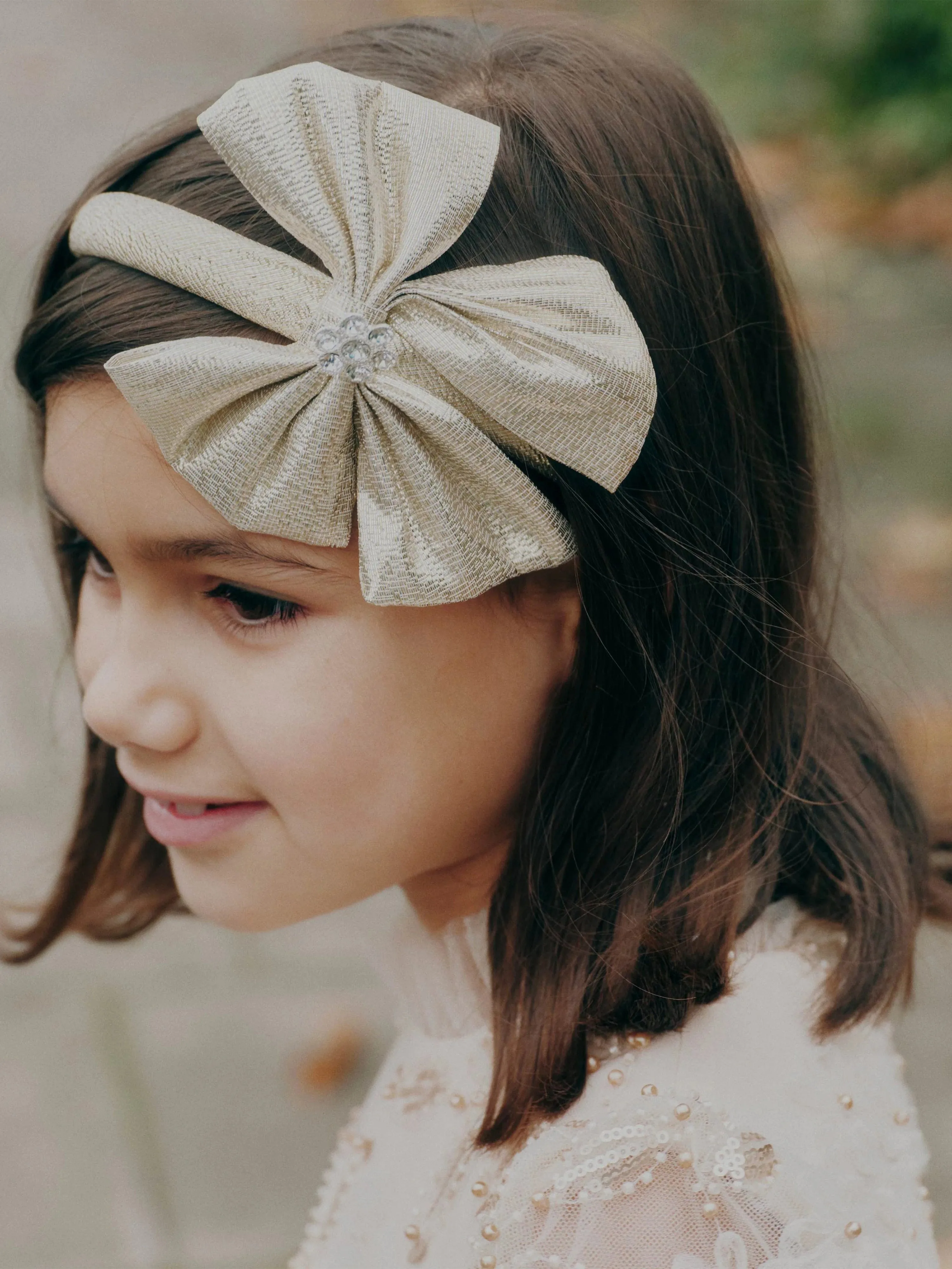 Girls Metallic Bow Headband in Gold