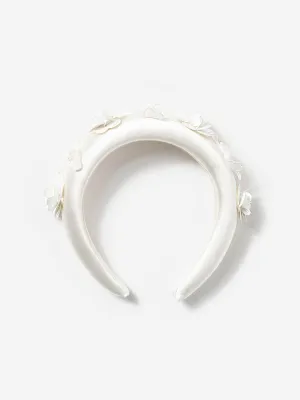 Girls Satin Flower Headband in White
