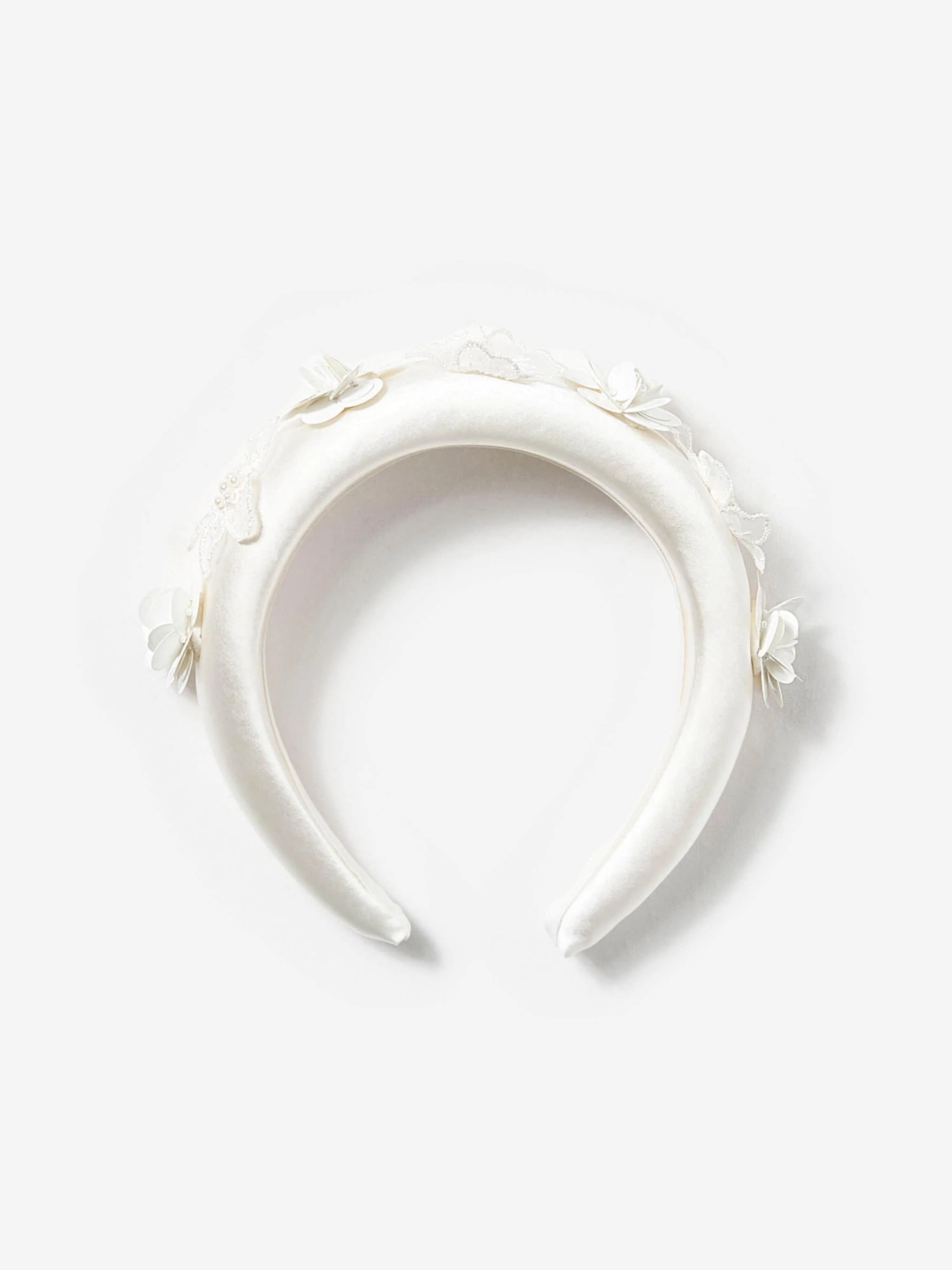 Girls Satin Flower Headband in White