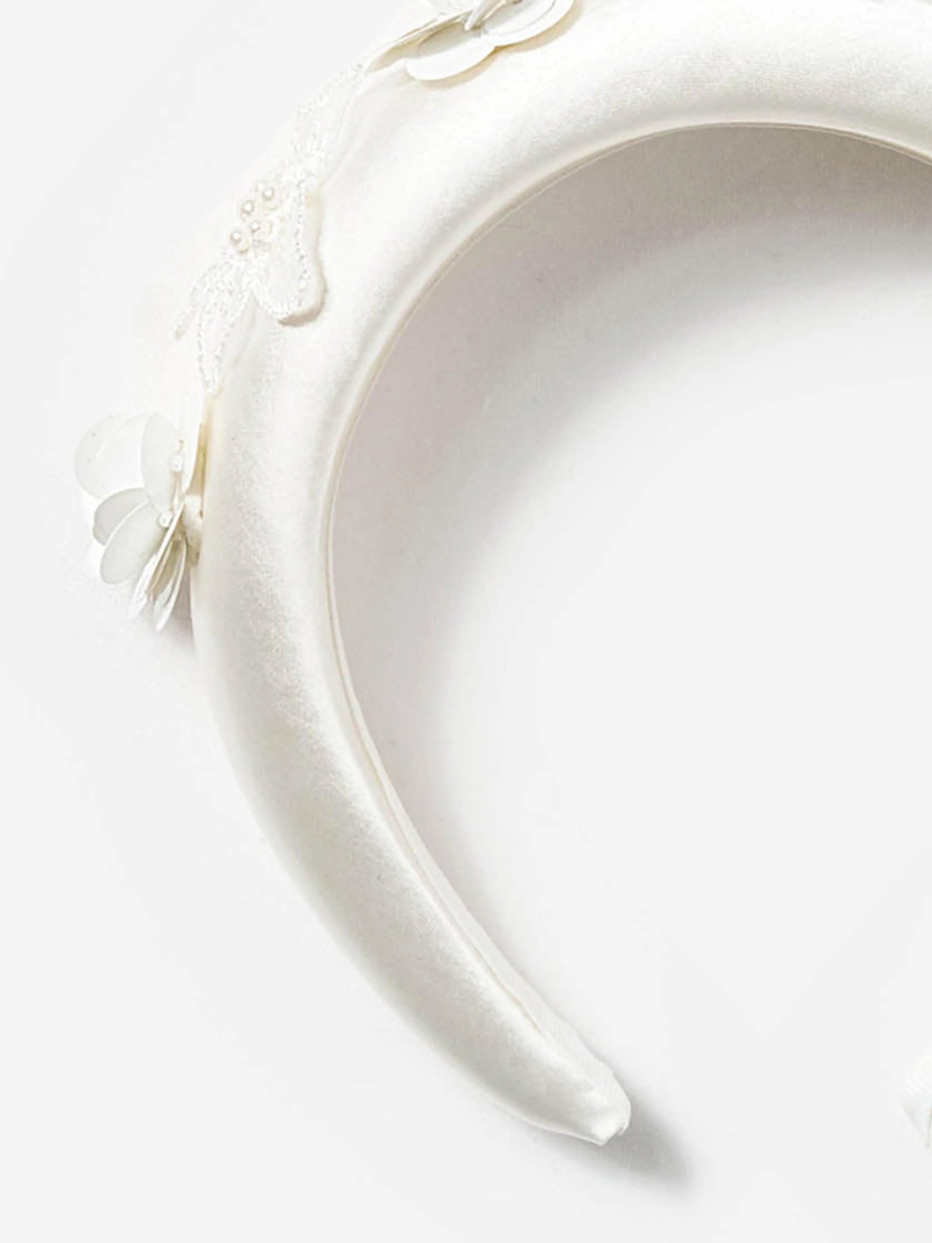 Girls Satin Flower Headband in White