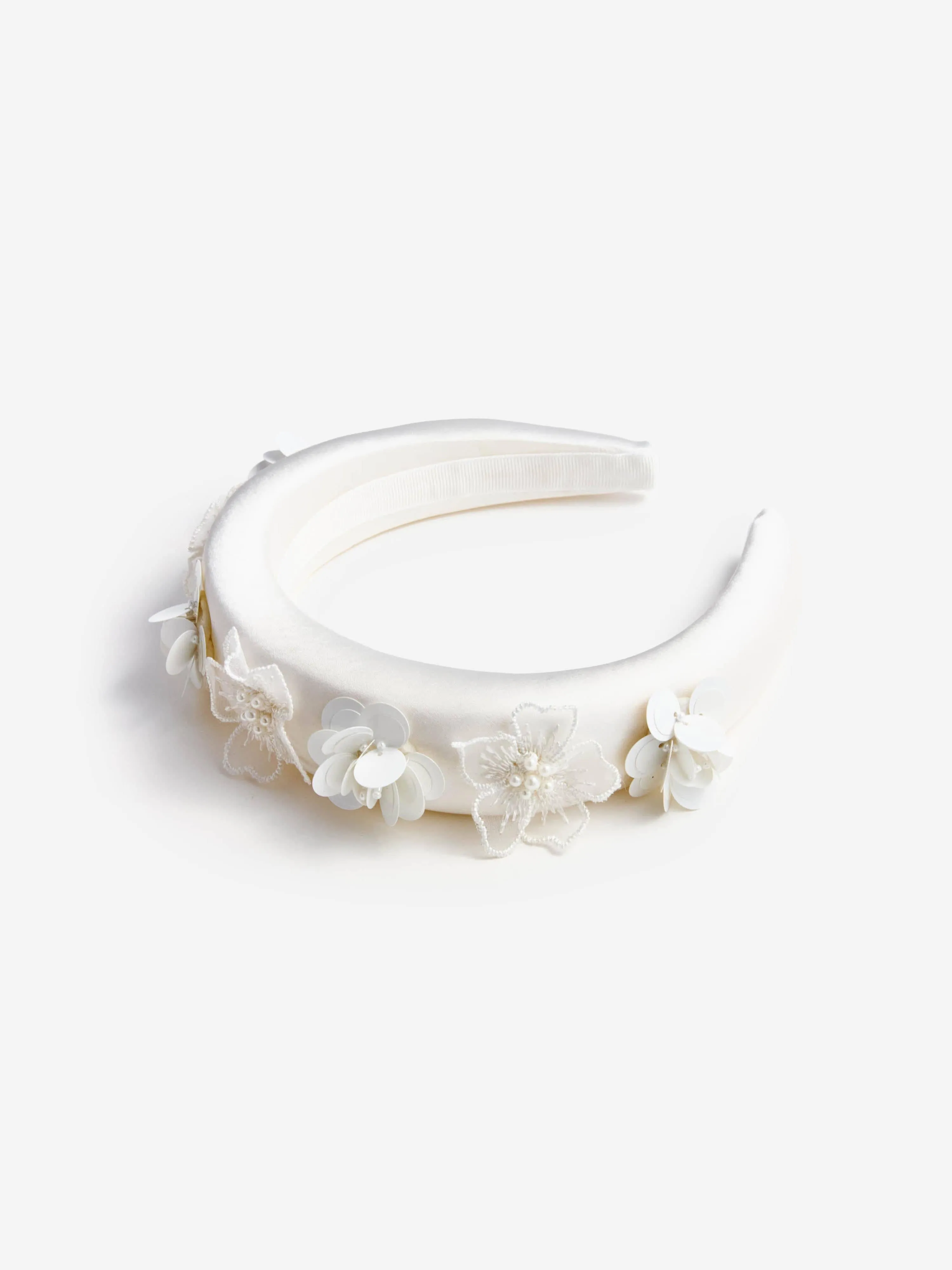 Girls Satin Flower Headband in White