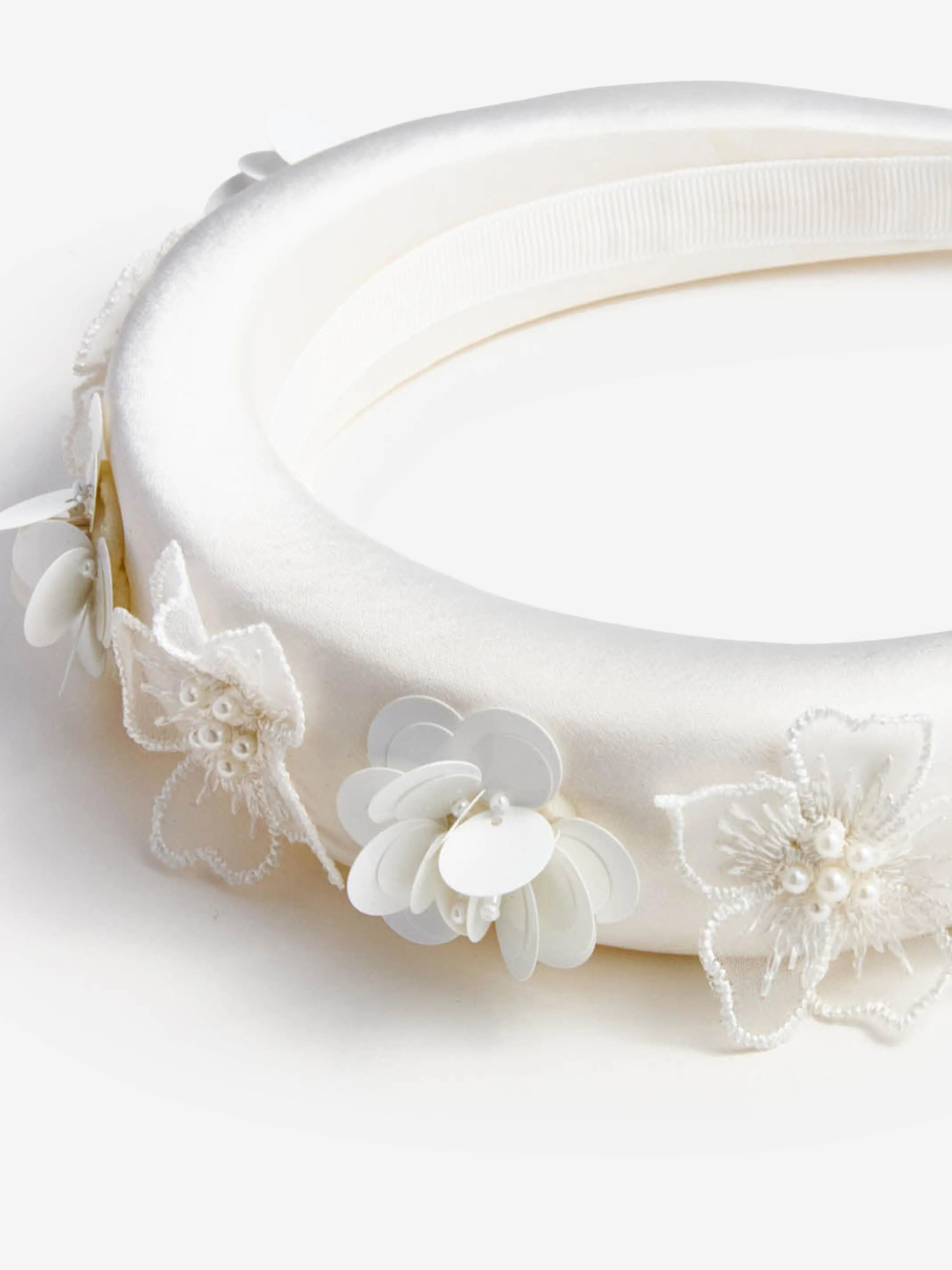 Girls Satin Flower Headband in White