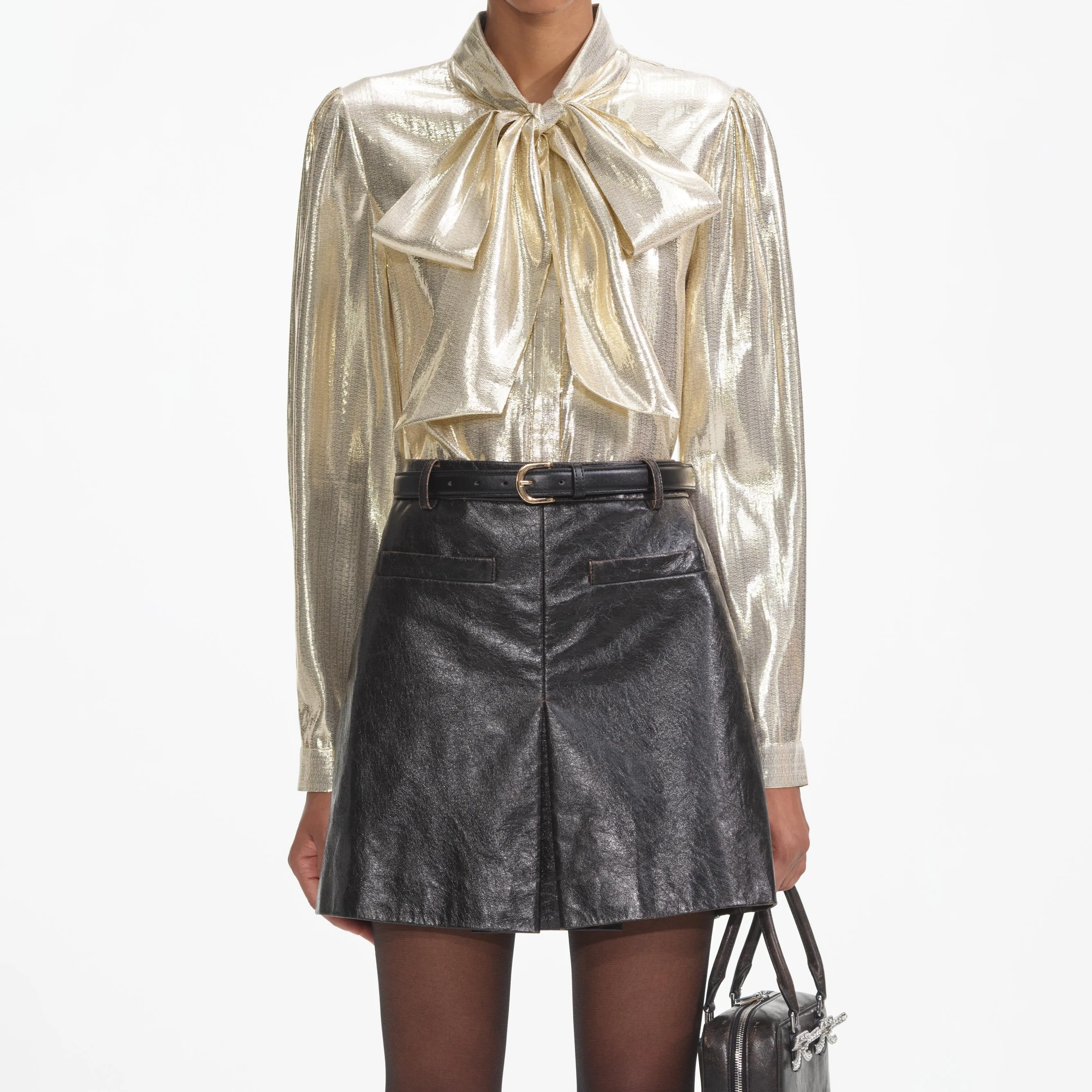 Gold Metallic Pussy Bow Blouse Self Portrait